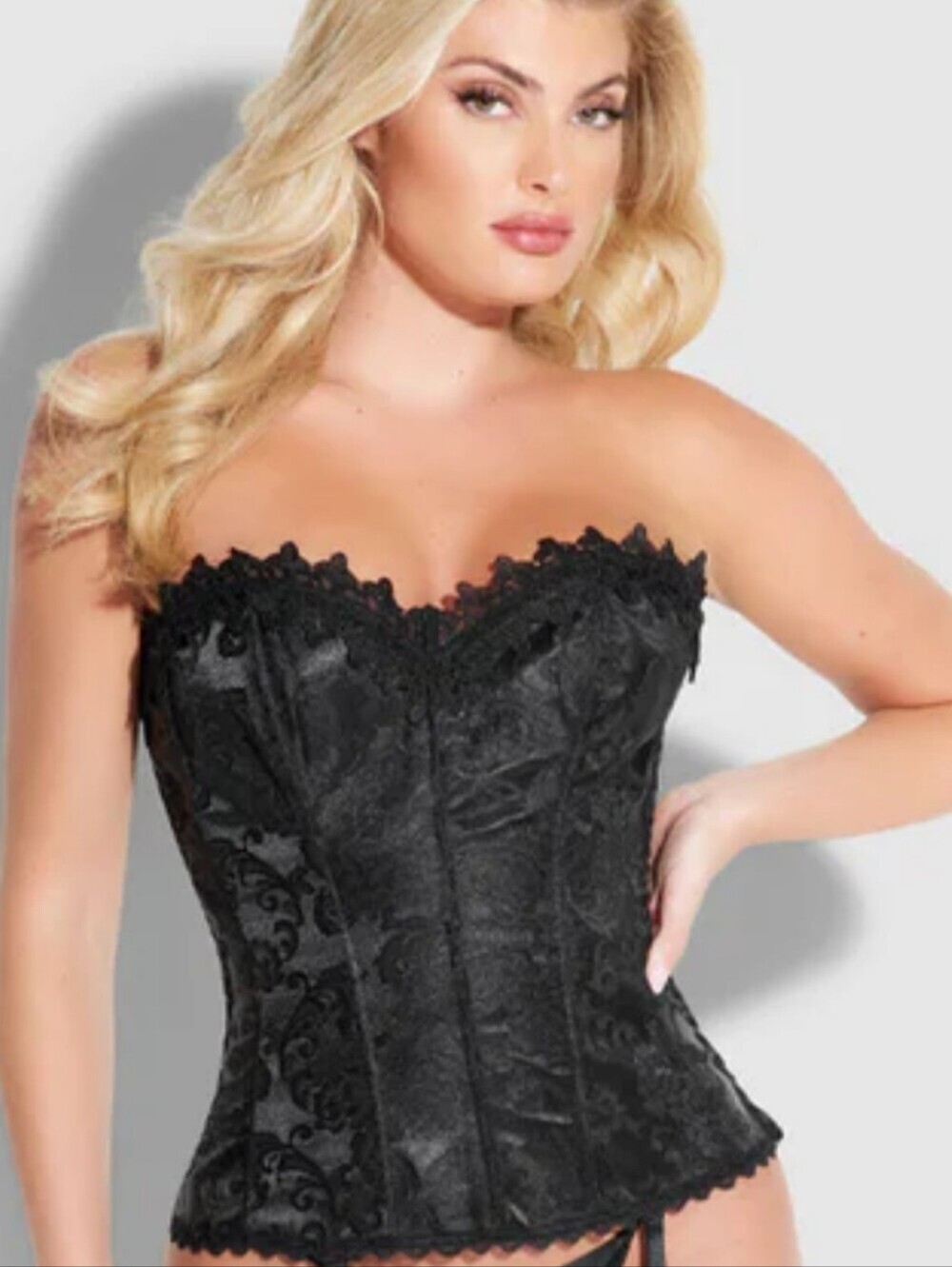 NWT Frederick's Of Hollywood  Black Floral Corset Strapless Sz.36